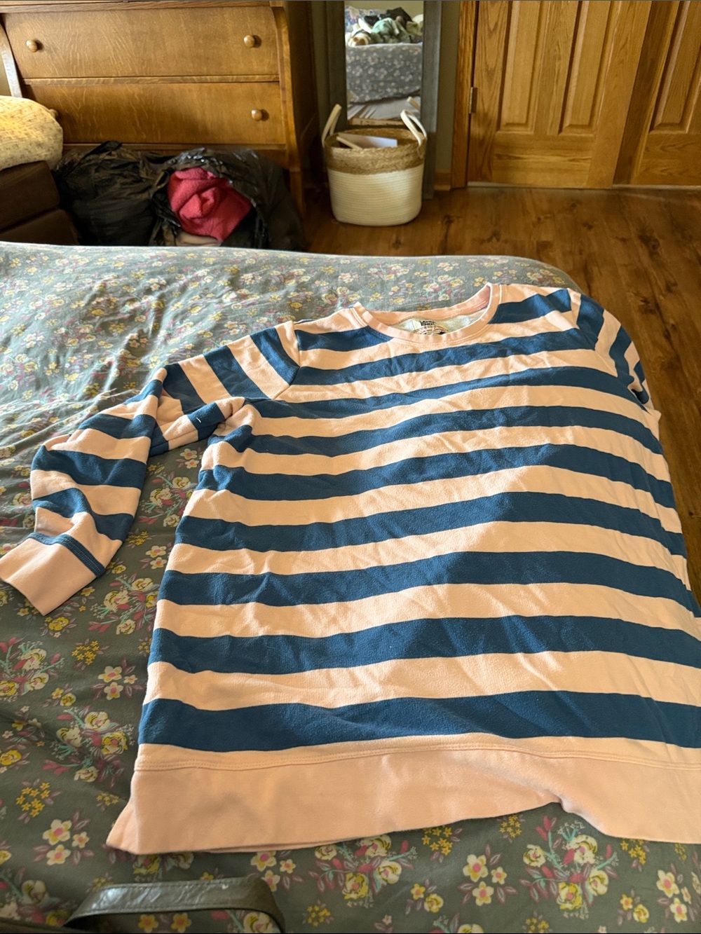 Lands' End Women's Striped Sweatshirt in Pink & Blue